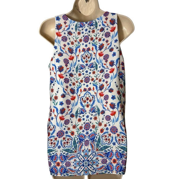 Adrienne Vittadini Tank Top Floral Flowy Blue Red V Neck Lined Womens Size S - Picture 9 of 10